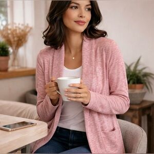 VERVE AMI PINK ROSE SUPER SOFT CARDIGAN OPEN FRONT SWEATER POCKETS MEDIUM